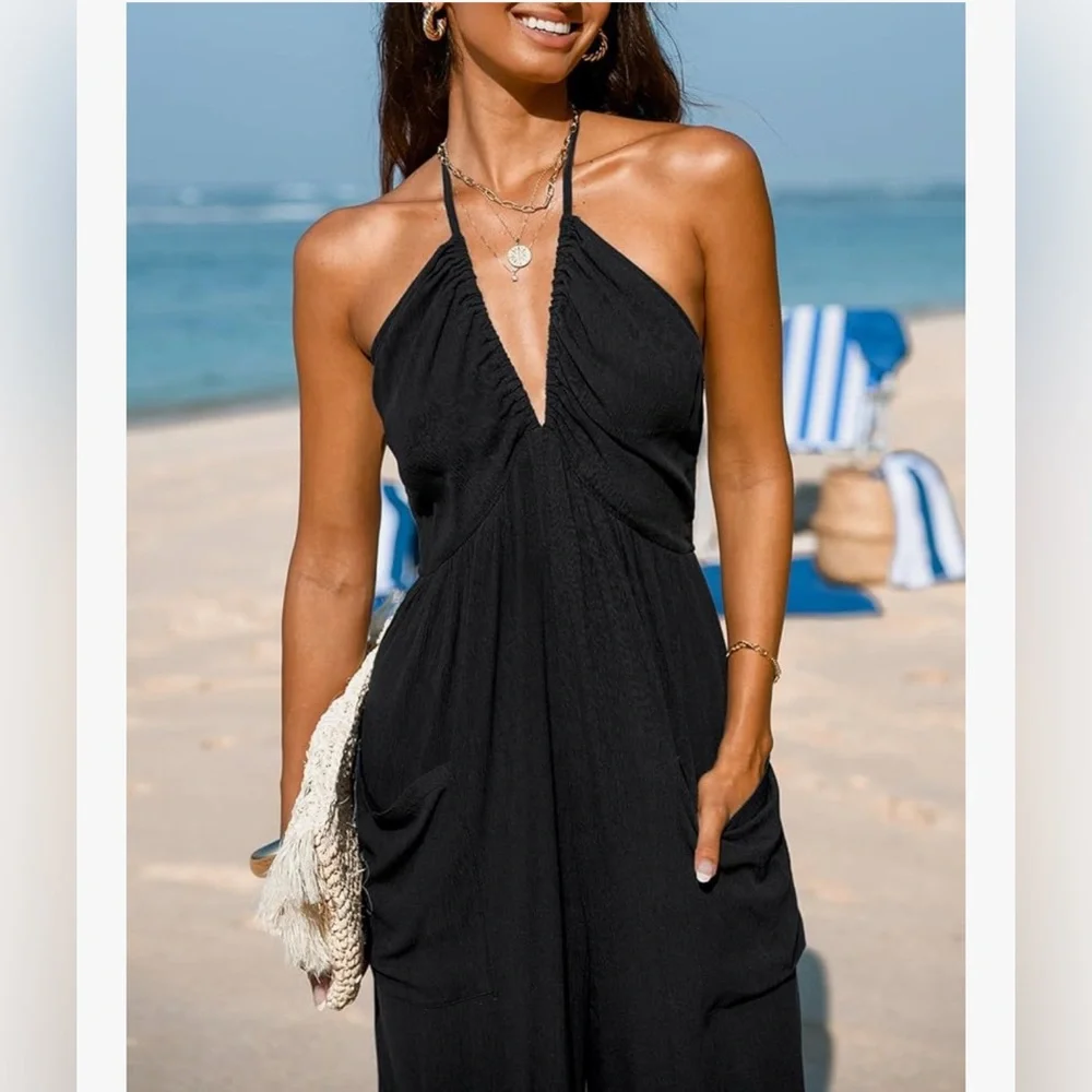 New- Elegant Black Halter Jumpsuit - Picture 4 of 4